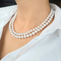 Κολιέ με Κ14 χρυσό κούμπωμα και 2 σειρές λευκά μαργαριτάρια - S125056